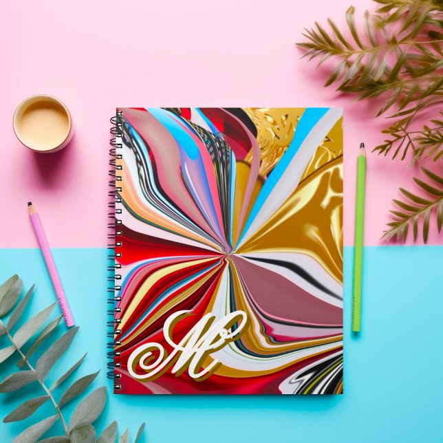 Colourful Gold Flower Monogram Liquify Abstract  Notebook (Creator Uploaded)