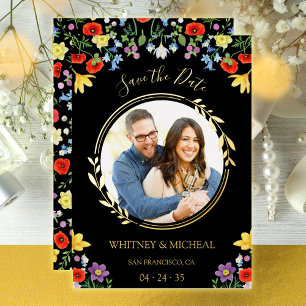 Colourful Gold Foil Photo Black Save the Date