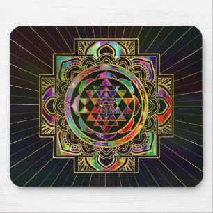Colourful Gold framed Sri Yantra Sri Chakra Mouse Pad