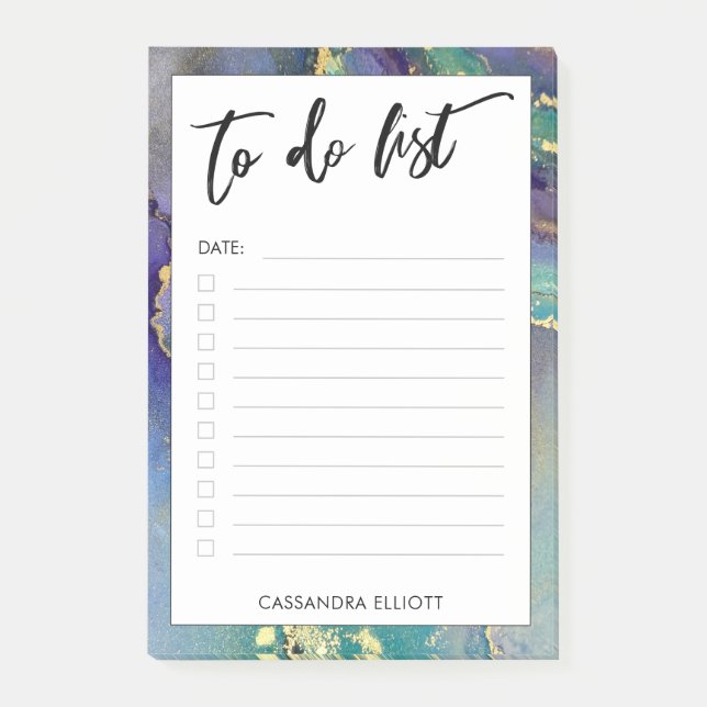 Colourful Gold Marbled Abstract Art To Do List Post-it Notes (Front)