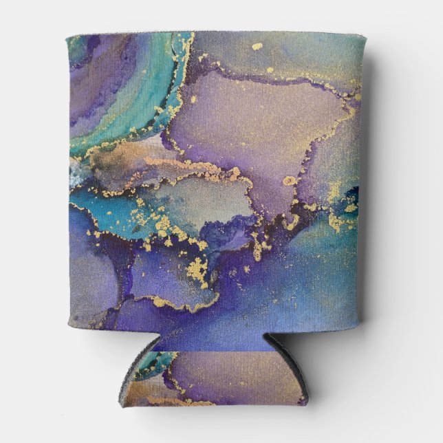 Colourful Gold Marbled Abstract Liquid Abstract Ar Can Cooler (Front)