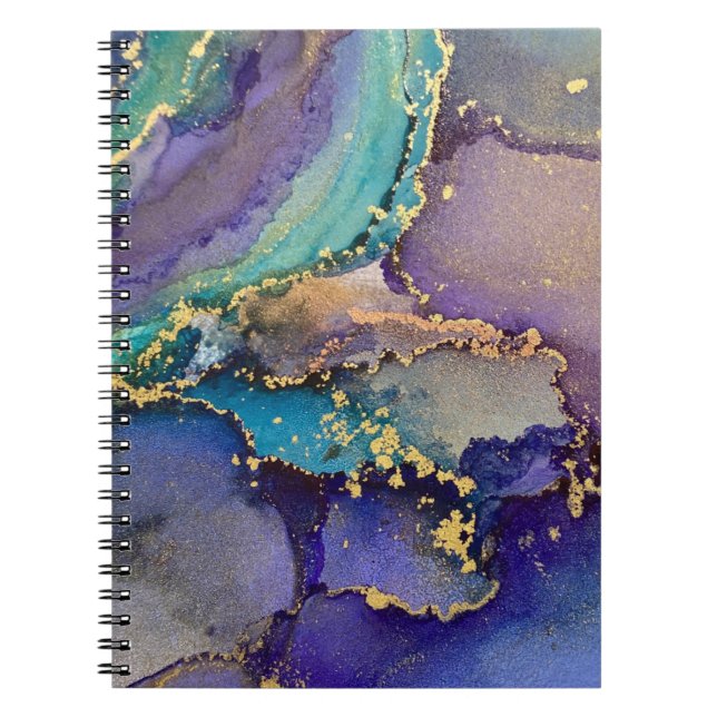Colourful Gold Marbled Abstract Liquid Art Notebook (Front)