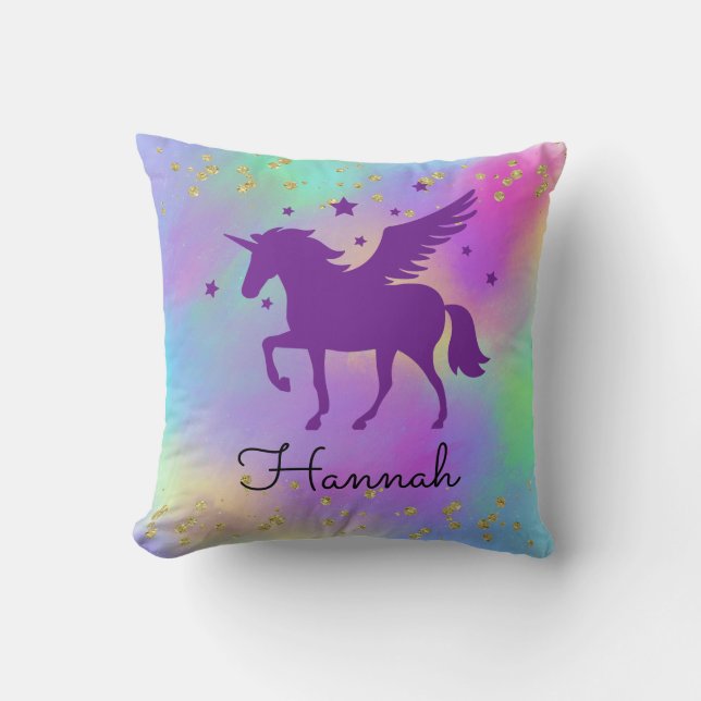 Colourful Gold Speckled Purple Unicorn Cushion (Front)