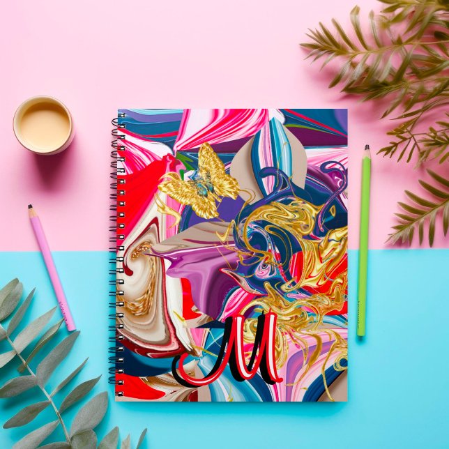 Colourful Gold Swirl Smoke Monogram Liquid Abstrac Notebook (Creator Uploaded)