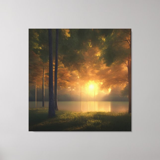 Colourful Golden Hour Lake Forest Canvas Print (Front)