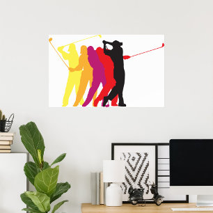 Colourful Golf Swing Silhouette Golfer Outline Poster