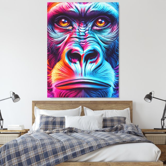 Colourful Gorilla Wall Art Print - Gorilla Monkey  (Insitu(Bedroom))