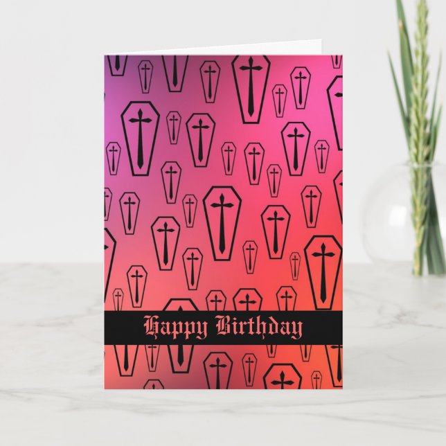Colourful Gothic coffins Happy Birthday Card (Front)