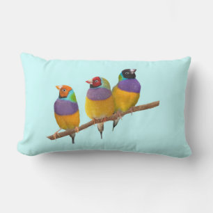 Colourful Gouldian Finches in Pastels Lumbar Cushion