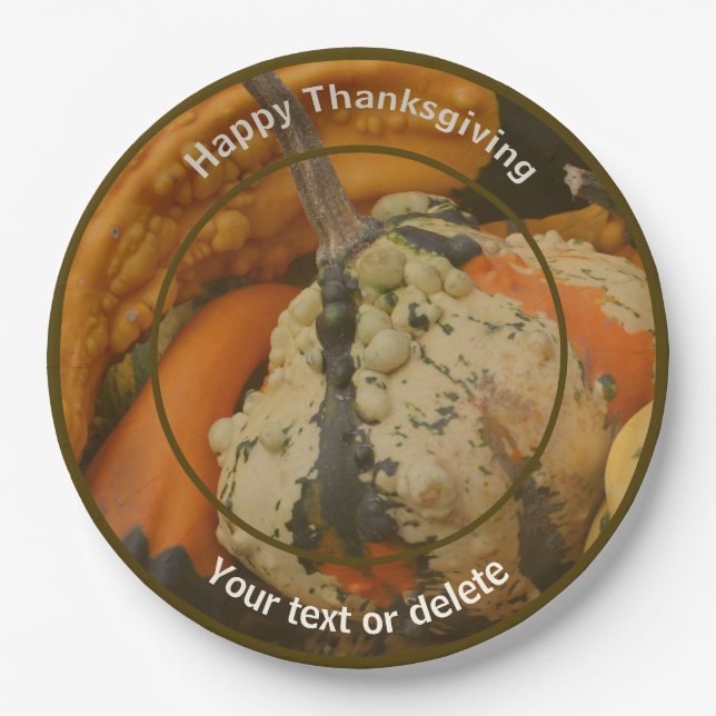 Colourful Gourds Personalised Fall Thanksgiving Paper Plate (Front)