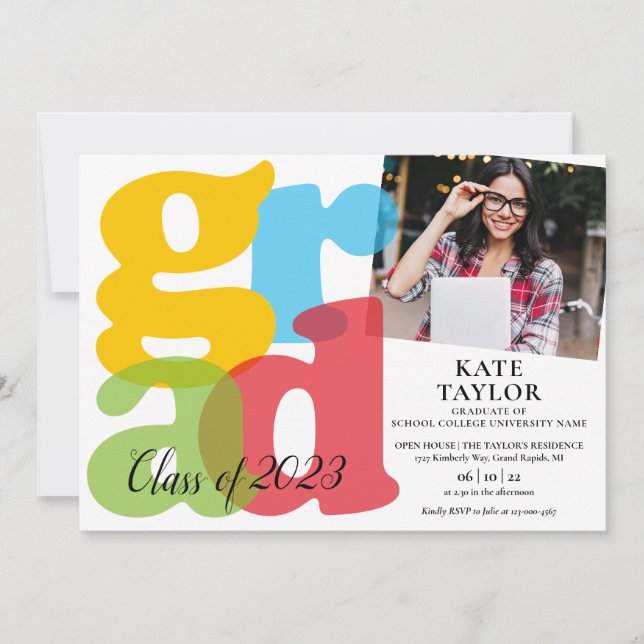 Colourful Grad 2 Photo Graduation Party Invitation (Front)
