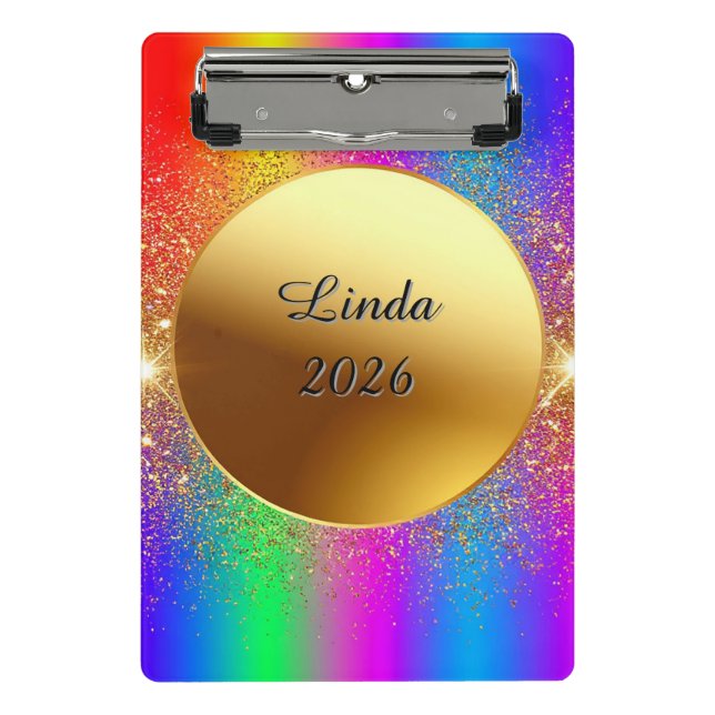 Colourful Gradient Background with Golden Circle Mini Clipboard (Front)