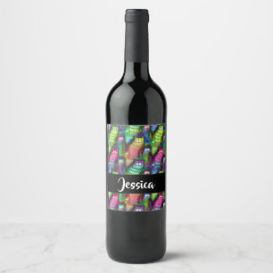 Colourful gradient cats pattern wine label