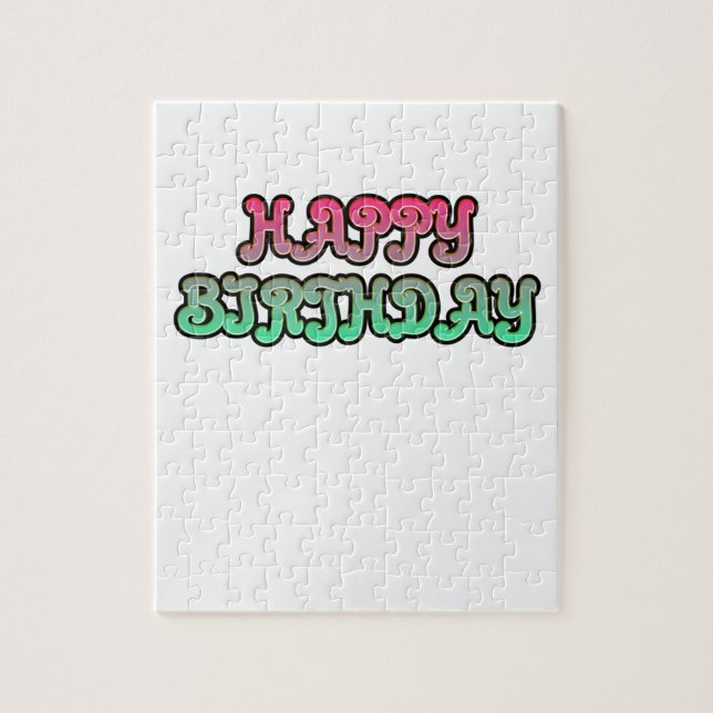 Colourful Gradient Happy Birthday Typography Jigsaw Puzzle (Vertical)
