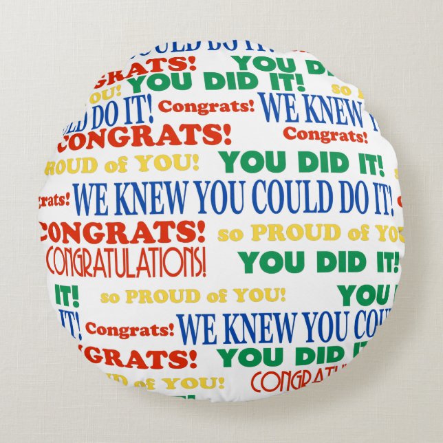 Colourful Graduation Word Art Round Pillow (Front)
