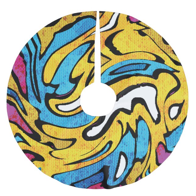 Colourful Graffiti Abstract Black Background Brushed Polyester Tree Skirt (Front)