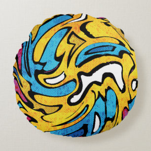 Colourful Graffiti Abstract Black Background Round Cushion
