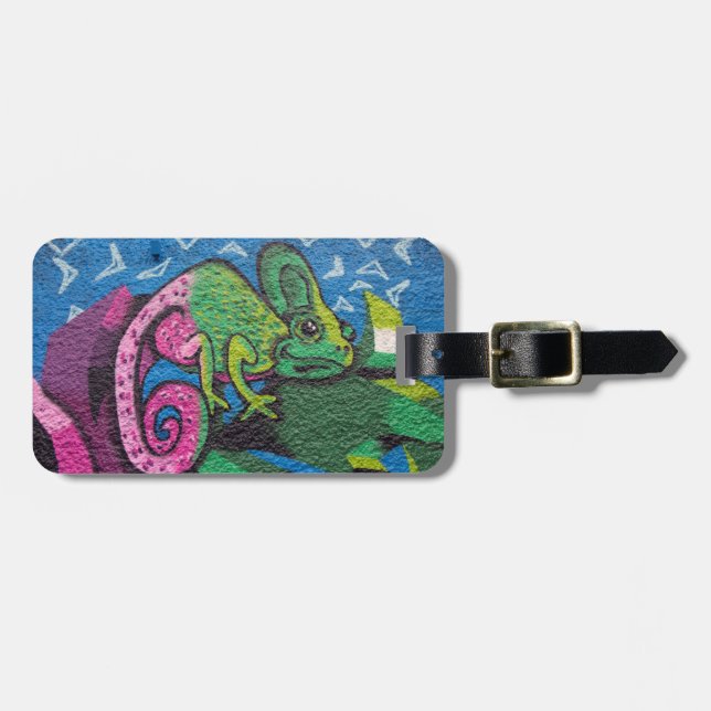 Colourful Graffiti Chameleon Luggage Tag (Front Horizontal)