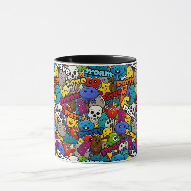Colourful Graffiti Characters Pattern Mug (Center)