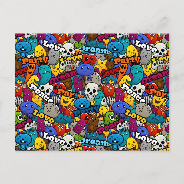 Colourful Graffiti Characters Pattern Postcard (Front)