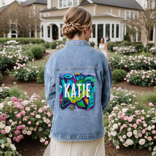 Colourful Graffiti Custom Monogram Name Colourful  Denim Jacket (Wedding Back)