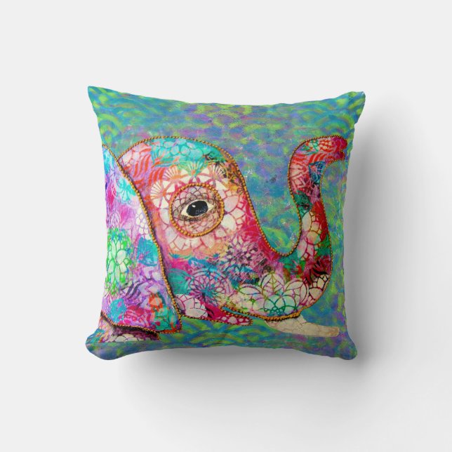 Colourful Graffiti Elephant Pillow, Elephant Gift Cushion (Front)