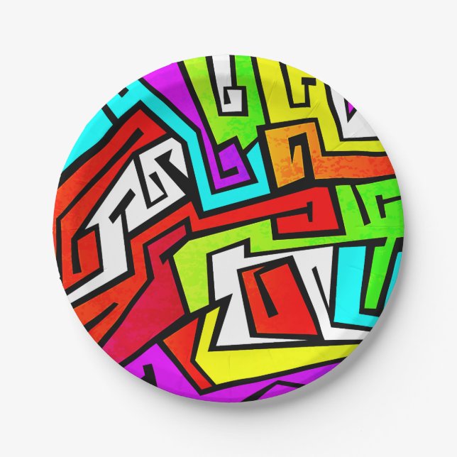 Colourful graffiti illustration paper plate (Front)