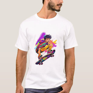Colourful Graffiti Illustration Skateboarding boy T-Shirt