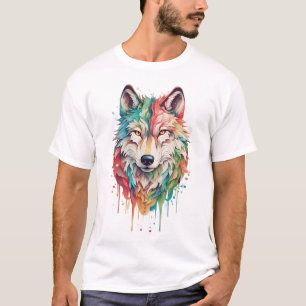 Colourful Graffiti Painted Wolf Portrait T-Shirt