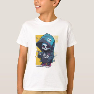 Colourful Graffiti Style Chibi Skull in Hood T-Shirt