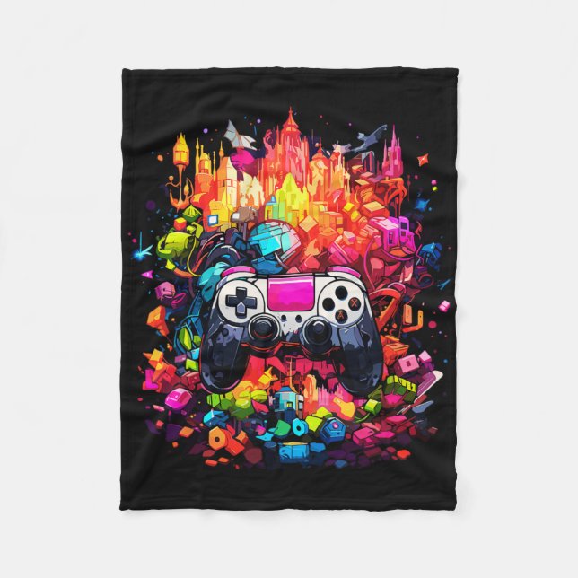Colourful Graffiti Tie Dye Splash Video Game Contr Fleece Blanket (Front)