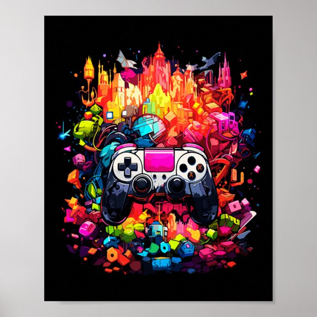 Colourful Graffiti Tie Dye Splash Video Game Contr Poster (Front)