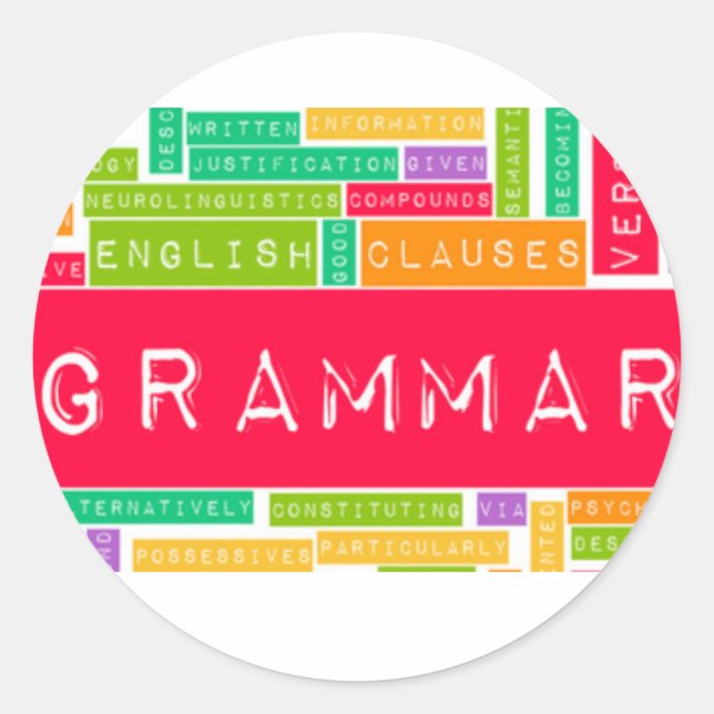 Colourful Grammar words Classic Round Sticker (Front)