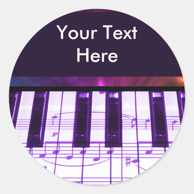 Colourful Grand Piano Keyboard and Music Notes Classic Round Sticker (Front)