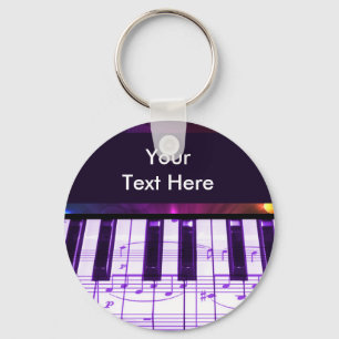 Colourful Grand Piano Keyboard and Music Notes Key Ring