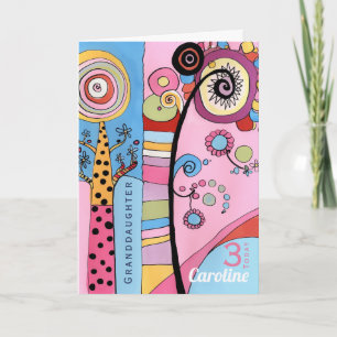 Colourful Granddaughter Age Name Abstract Card