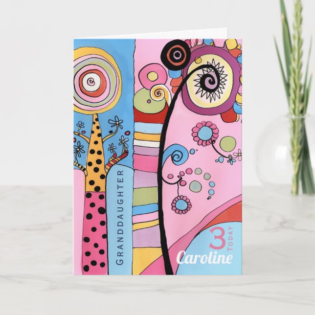 Colourful Granddaughter Age Name Abstract Card (Front)