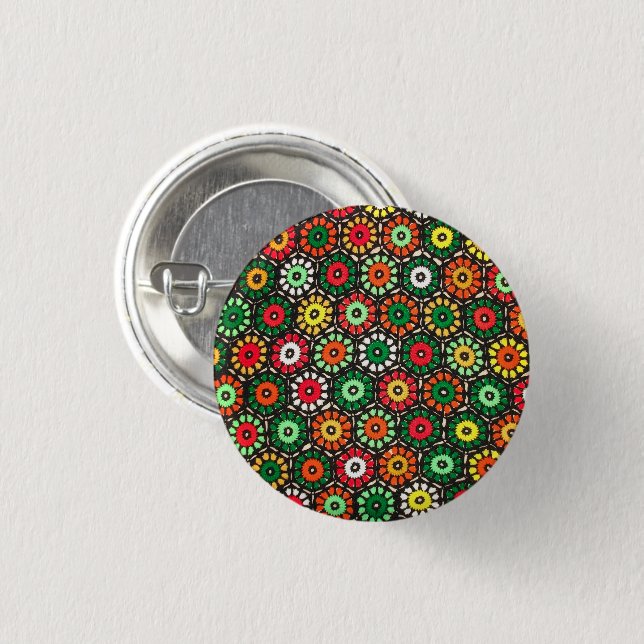 Colourful Granny Circles Crochet Pattern 3 Cm Round Badge (Front & Back)