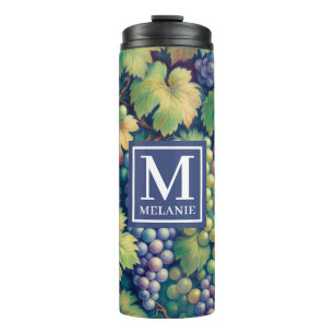 Colourful Grape Pattern Monogram and Name Thermal Tumbler