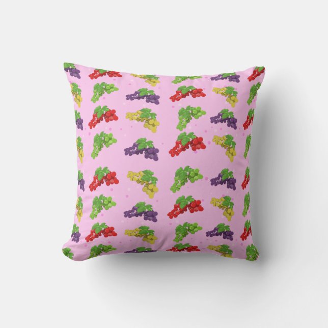 Colourful Grape Pattern on Pink Background Cushion (Front)
