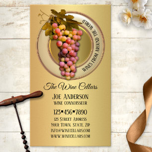Colourful Grapes on Gold Wine Themed Business Card