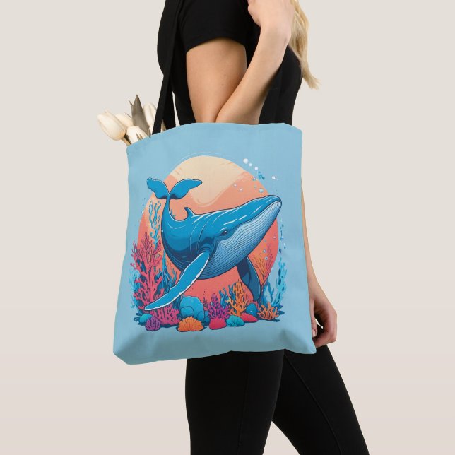 Colourful Graphic Design Of A Whale Tote Bag (Close Up)