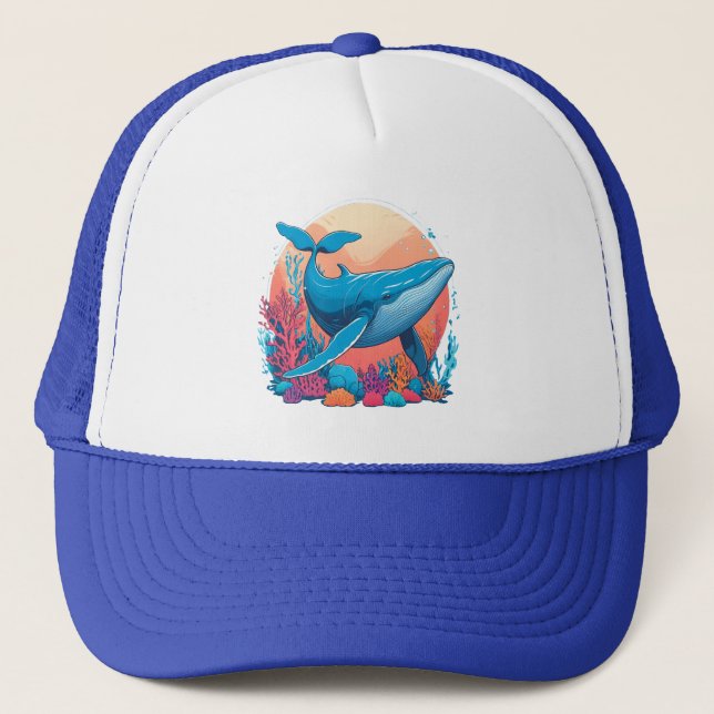 Colourful Graphic Design Of A Whale Trucker Hat (Front)