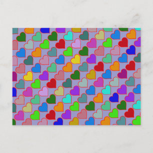 colourful graphic hearts girly pattern postcard