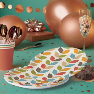 Colourful graphic leaves pattern paper plate