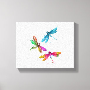 Colourful Graphic Pattern Dragonfly Funny Flying Canvas Print