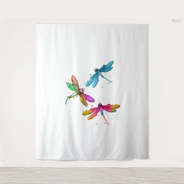 Colourful Graphic Pattern Dragonfly Funny Flying Tapestry (Front)