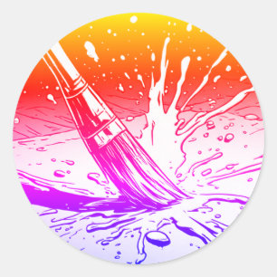 Colourful Graphic Style Brush Paint Splotch Classic Round Sticker