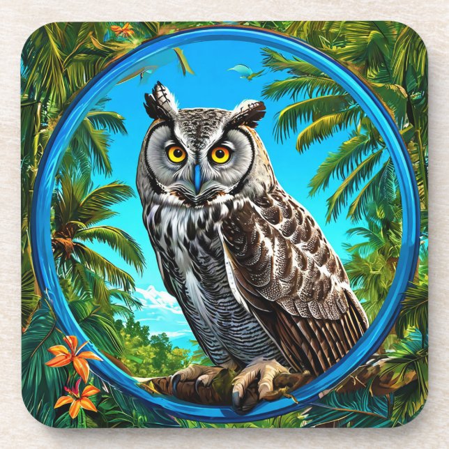 Colourful Great grey owl Bird Coaster (Front)