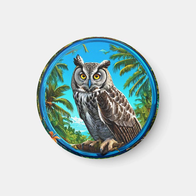 Colourful Great grey owl Bird Magnet (Front)